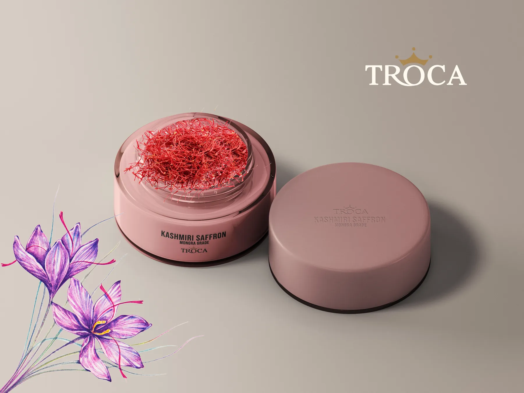 Crown Troca Kashmiri Saffron, Mongra Grade, in its signature jar