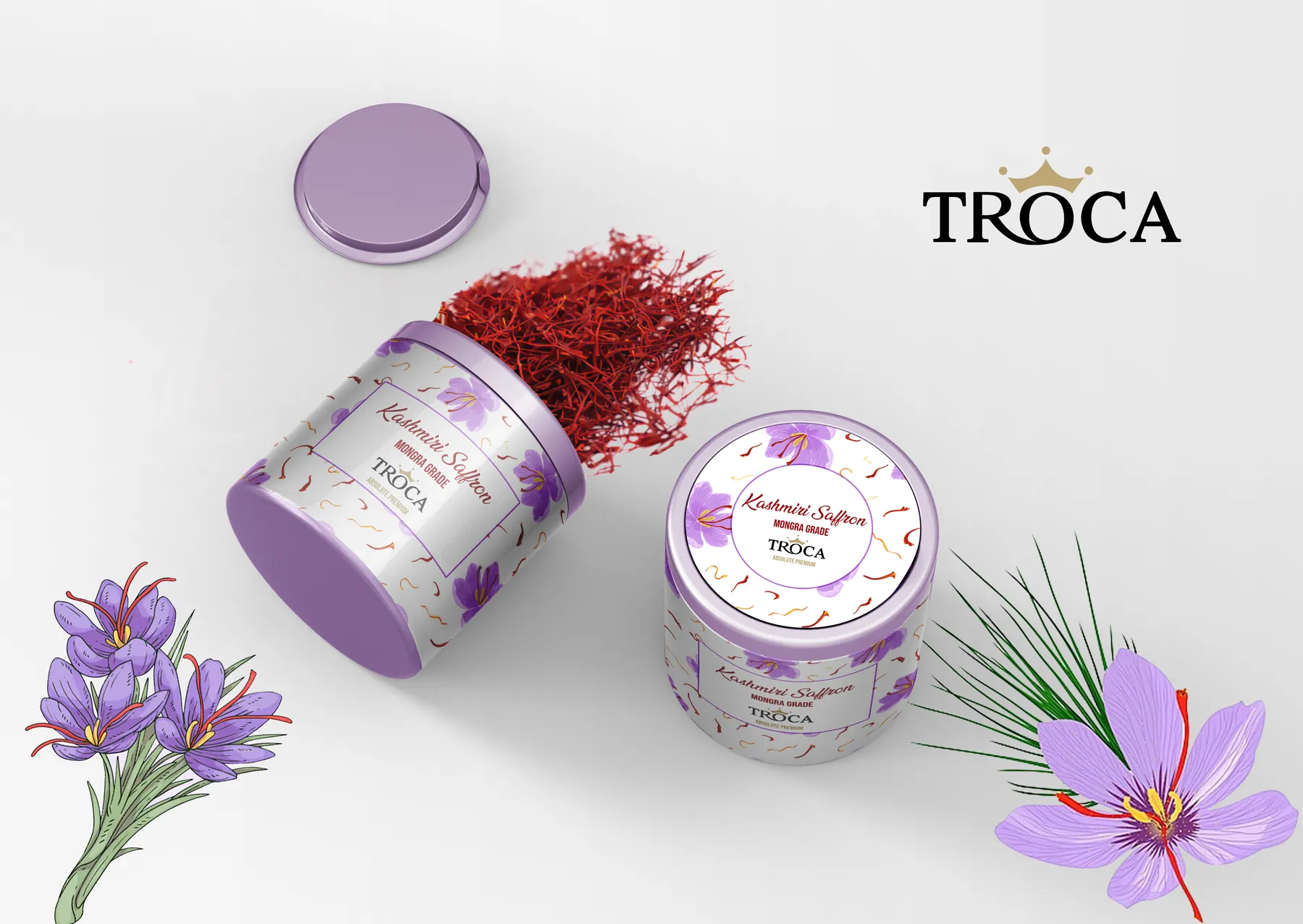 Crown Troca Kashmiri Saffron Mongra Grade in a decorated tin